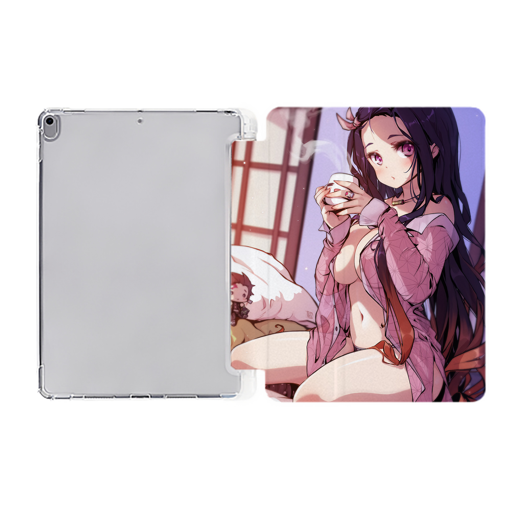 （画像用） 鬼滅の刃（きめつのやいば）竈門 禰󠄀豆子／かまど ねずこ Kamado Nezuko IPad ケース ペン収納付き 三つ折りスタンド PUレザー×シリコン 対応機種9.5/10.5/10.9インチ